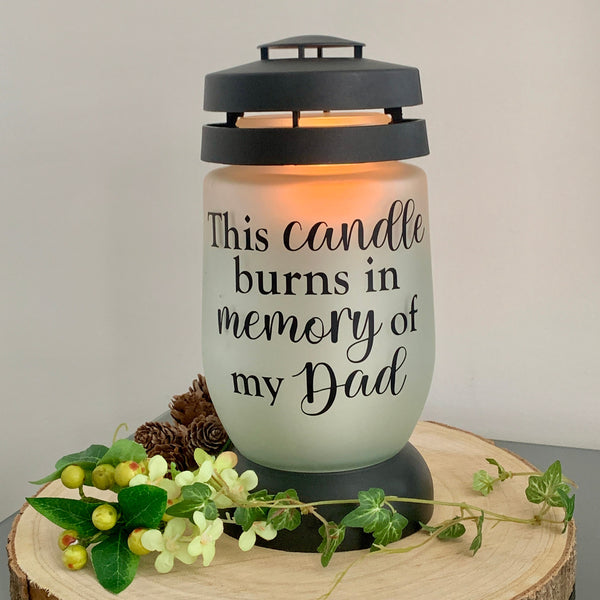 This candle burns in memory of my Dad, Memory Lantern, Memorial Candle, Grave Lantern, Remembrance Lantern, Dad Memorial, Mum Memorial Gift.