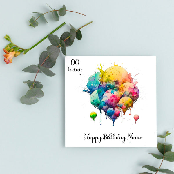 Birthday Card, Personalised Birthday Card, Greetings Card, Age Birthday Card, Balloon Card, Card for Him, Card for Her, Happy Birthday Card.