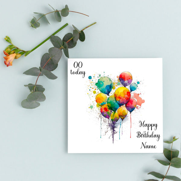 Birthday Card, Personalised Birthday Card, Greetings Card, Age Birthday Card, Balloon Card, Card for Him, Card for Her, Happy Birthday Card.