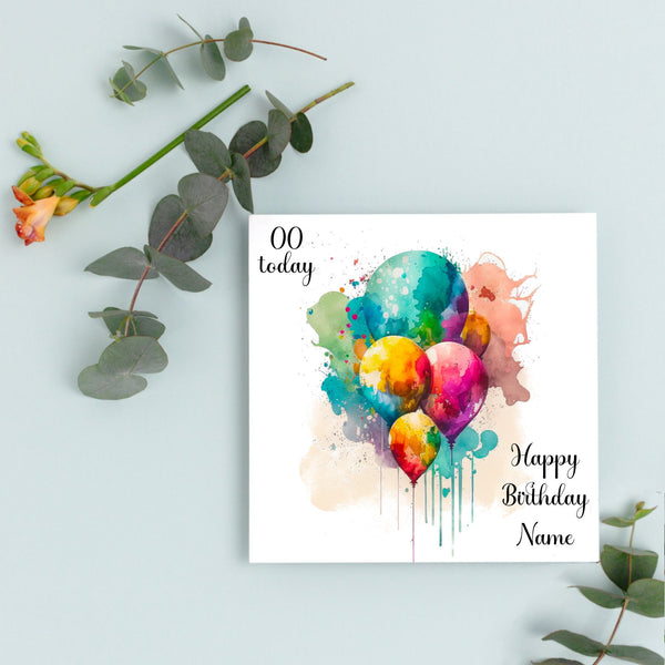 Birthday Card, Personalised Birthday Card, Greetings Card, Age Birthday Card, Balloon Card, Card for Him, Card for Her, Happy Birthday Card.