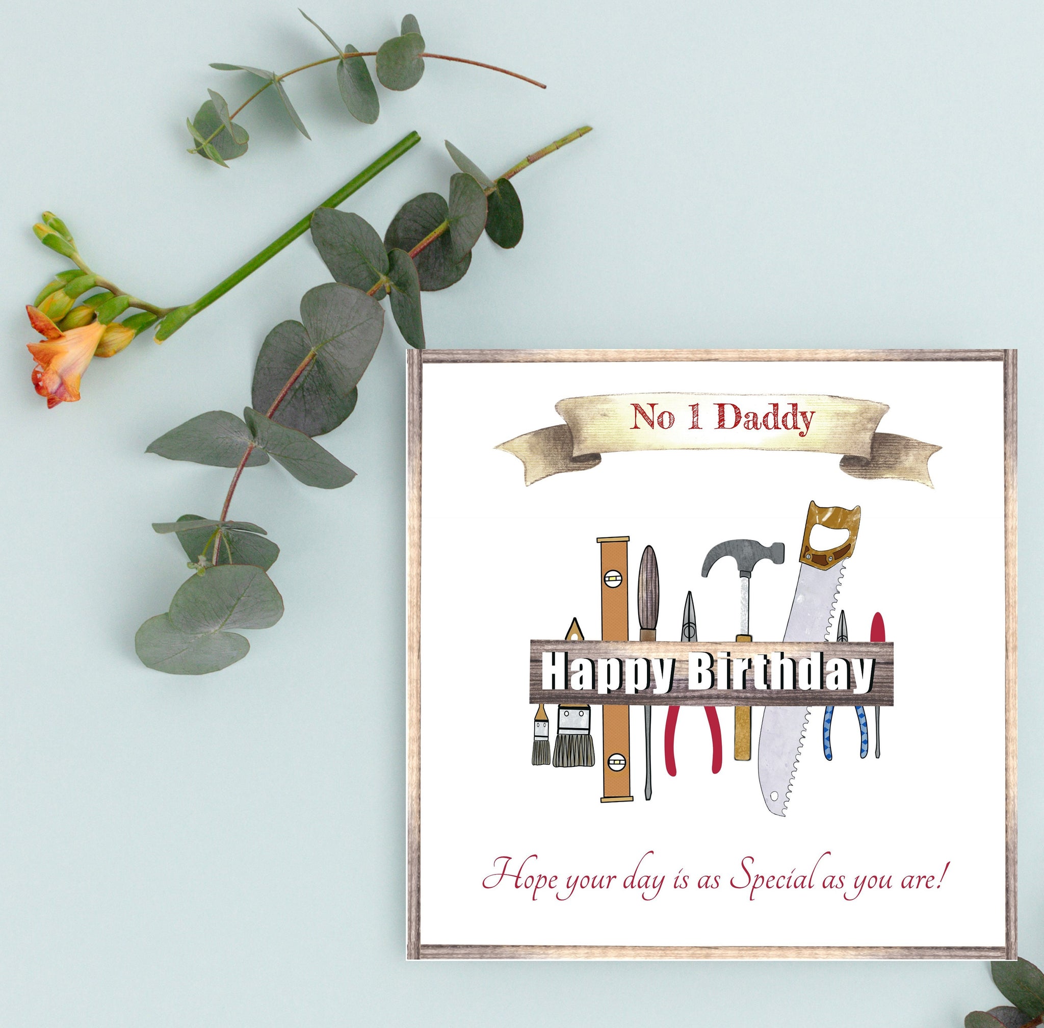 Birthday Card, No 1 Daddy, Happy Birthday Card, Greeting Card, Tools inspired, Birthday Card and Envelope, Daddy Birthday Card. Card for Him