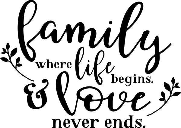 Digital download, Family quote, Family where life begins and Love never ends, Home decor, print download only.