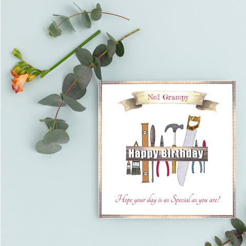 Birthday Card, No 1 Grampy, Happy Birthday Card, Greeting Card, Tools inspired, Birthday Card and Envelope, Grampy Card. Happy Birthday