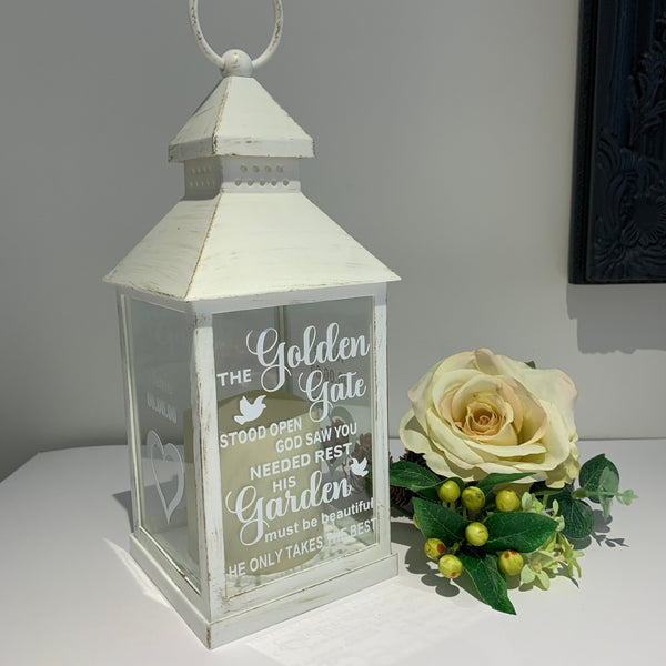 Memorial Lantern, The Golden Gate stood open, Lantern with candle, Memorial Gift, Personalised Gift, Lost Loved Ones, Memorial Keepsake Gift