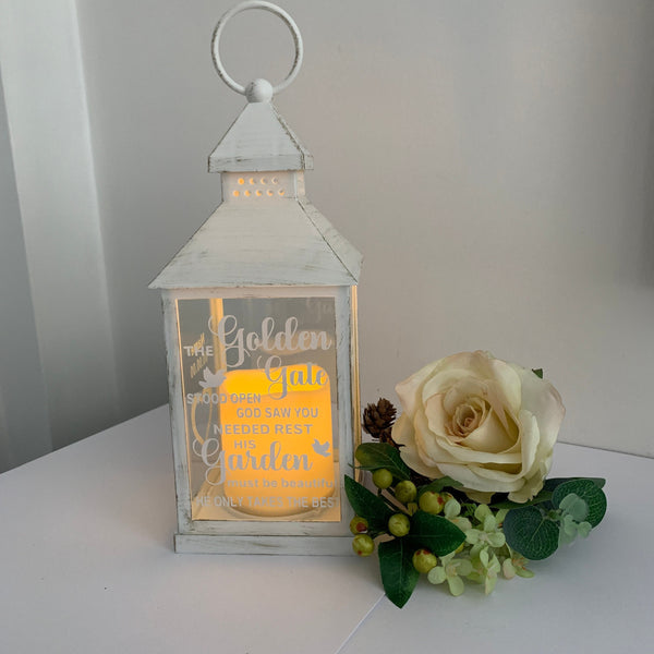 Memorial Lantern, The Golden Gate stood open, Lantern with candle, Memorial Gift, Personalised Gift, Lost Loved Ones, Memorial Keepsake Gift