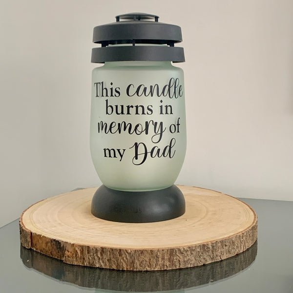 This candle burns in memory of my Dad, Memory Lantern, Memorial Candle, Grave Lantern, Remembrance Lantern, Dad Memorial, Mum Memorial Gift.