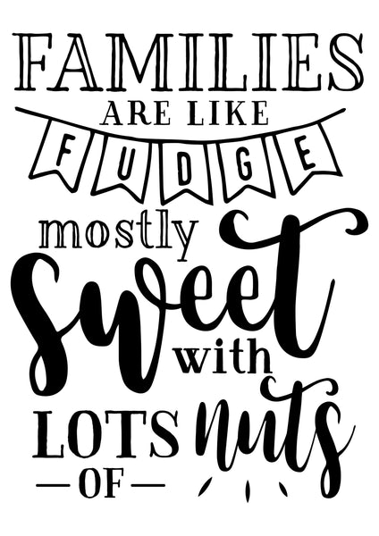 Digital download, Family quote, Families are like fudge mostly sweet with lots of nuts, Home decor, print download and cutting file