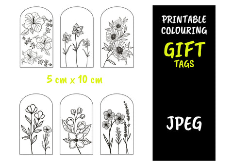 Printable tags, Gift Tags, Digital download, Present tags, Colouring page, Create your own tags, Floral Gift Tags, Colour in Tags, JPEG File