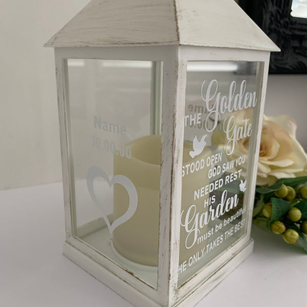 Memorial Lantern, The Golden Gate stood open, Lantern with candle, Memorial Gift, Personalised Gift, Lost Loved Ones, Memorial Keepsake Gift