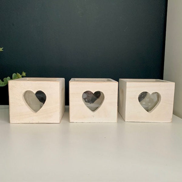 Wooden Candle holders, Tea Light Holders, 3 Heart Candle Holders, Wooden Heart Boxes with Candles, Moving in Gift, New Home Gift, Handmade,