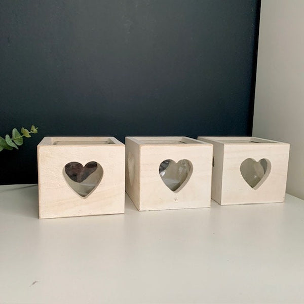 Wooden Candle holders, Tea Light Holders, 3 Heart Candle Holders, Wooden Heart Boxes with Candles, Moving in Gift, New Home Gift, Handmade,