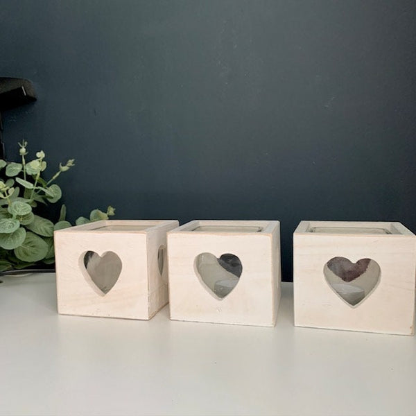 Wooden Candle holders, Tea Light Holders, 3 Heart Candle Holders, Wooden Heart Boxes with Candles, Moving in Gift, New Home Gift, Handmade,