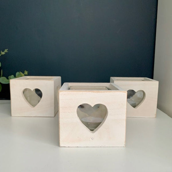 Wooden Candle holders, Tea Light Holders, 3 Heart Candle Holders, Wooden Heart Boxes with Candles, Moving in Gift, New Home Gift, Handmade,