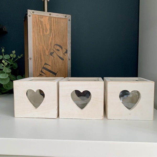 Wooden Candle holders, Tea Light Holders, 3 Heart Candle Holders, Wooden Heart Boxes with Candles, Moving in Gift, New Home Gift, Handmade,