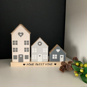 Wooden House Scene, Home Decor, Nordic Home Style Decor, Real Wood village scene, Gift for New Home, Home Sweet Home Sign, Moving in Gift.