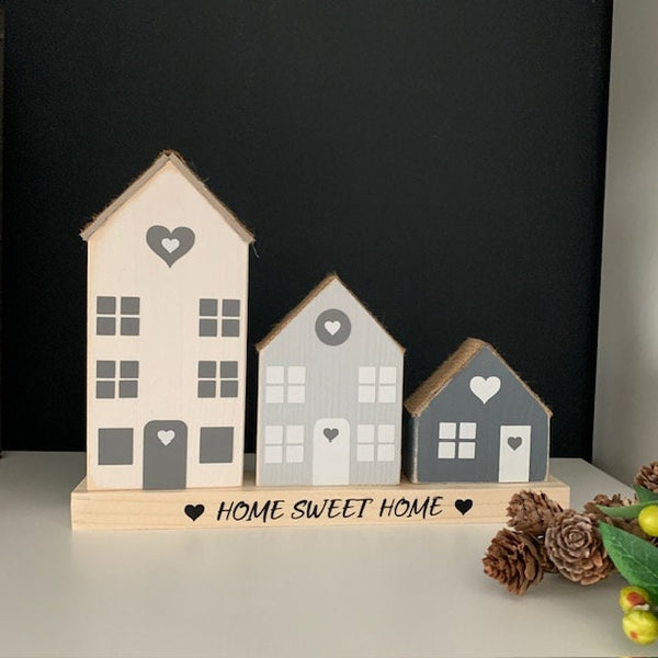 Wooden House Scene, Home Decor, Nordic Home Style Decor, Real Wood village scene, Gift for New Home, Home Sweet Home Sign, Moving in Gift.