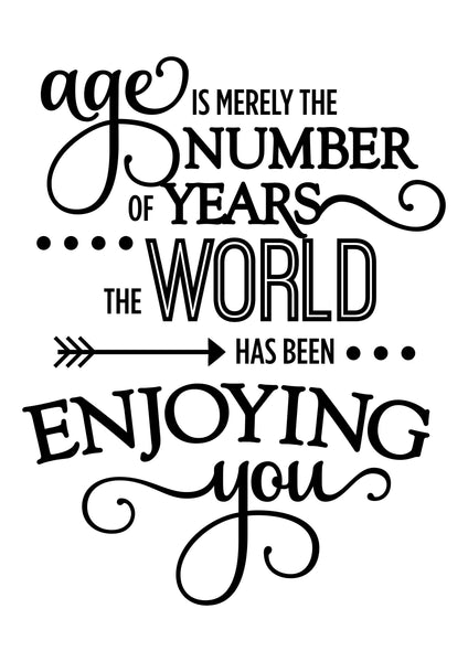 Digital download, Age is merely a number of years the world has been enjoying you, Home decor, print download, SVG cutting file. DIY Gift.