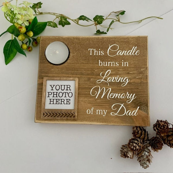 This candle burns in Loving Memory of my Dad, Personalised Candle Holder, Wooden Candle Holder, Tea Light Holder, Remembrance Gift,