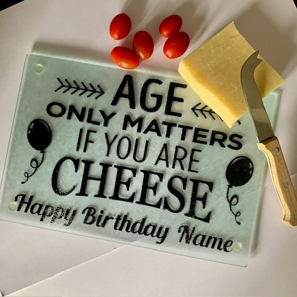 Chopping Board, Personalised Cheeseboard, Birthday gift, Tray, Glass Chopping Board, Novelty Birthday Gift, Christmas Gift.