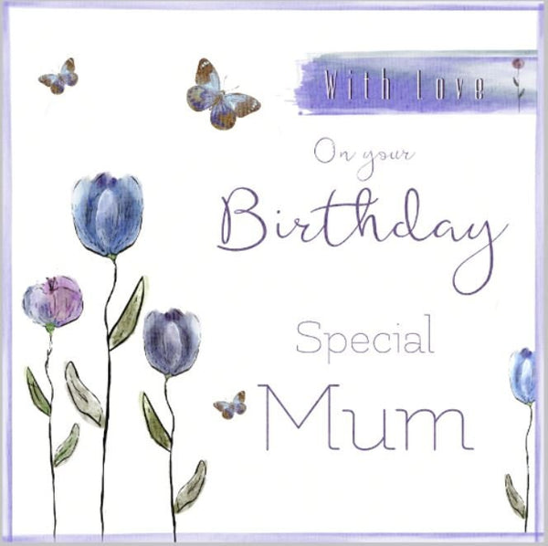 Birthday Card, Special Mum, Happy Birthday Card, Greeting Card, Happy Birthday Special Mum Birthday, Flowers and Butterflies. Mum Card.