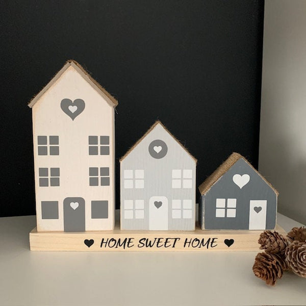 Wooden House Scene, Home Decor, Nordic Home Style Decor, Real Wood village scene, Gift for New Home, Home Sweet Home Sign, Moving in Gift.