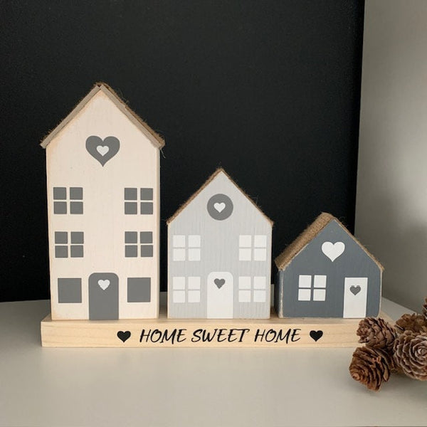 Wooden House Scene, Home Decor, Nordic Home Style Decor, Real Wood village scene, Gift for New Home, Home Sweet Home Sign, Moving in Gift.