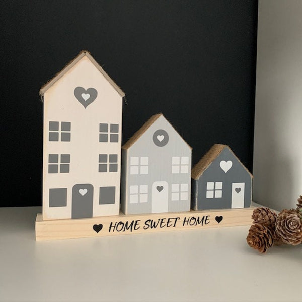 Wooden House Scene, Home Decor, Nordic Home Style Decor, Real Wood village scene, Gift for New Home, Home Sweet Home Sign, Moving in Gift.