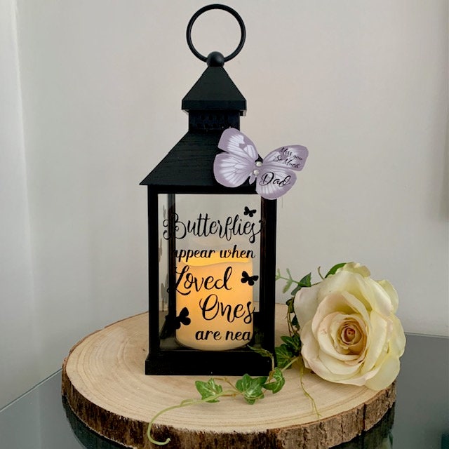 Butterflies appear when loved ones are near, Memorial Lantern, Mourning Gift, Grieving Gift, Personalised Memorial Lantern. Bereavement Gift