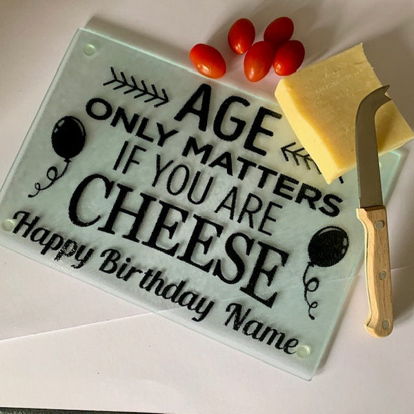 Chopping Board, Personalised Cheeseboard, Birthday gift, Tray, Glass Chopping Board, Novelty Birthday Gift, Christmas Gift.