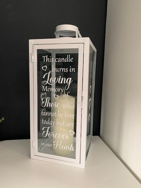 This candle burns in loving memory of those who cannot be here today but are forever in our hearts. Memorial Lantern, Wedding, Large Lantern