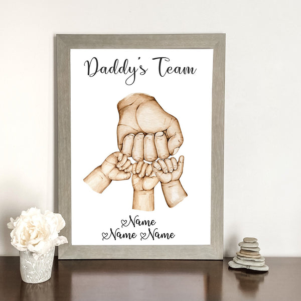 Daddys Team, Family Fist Bump Print, Father's Day Gift, Family Hand Print, Home Decor, Daddy Gift, Birthday Gift, Family Art Print ONLY