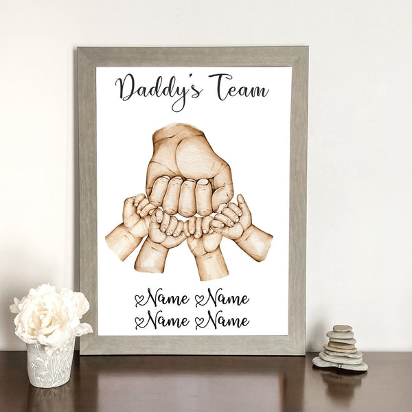 Daddys Team, Family Fist Bump Print, Father's Day Gift, Family Hand Print, Home Decor, Daddy Gift, Birthday Gift, Family Art Print ONLY