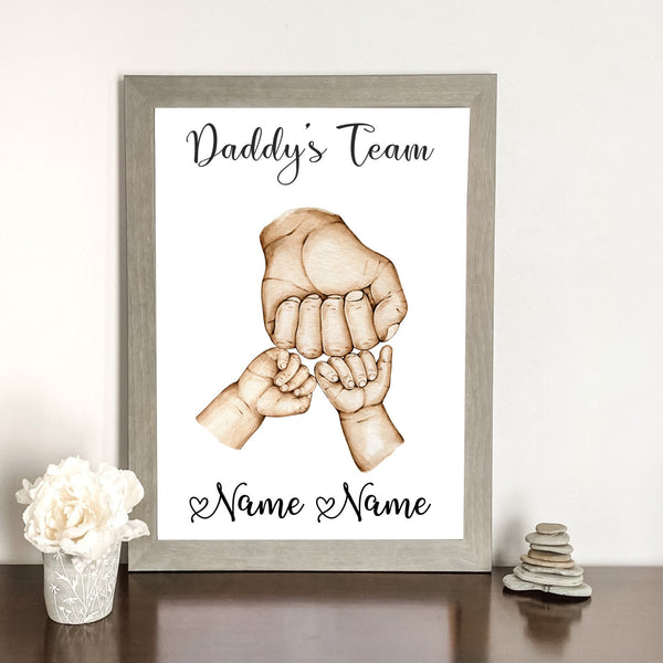 Daddys Team, Family Fist Bump Print, Father's Day Gift, Family Hand Print, Home Decor, Daddy Gift, Birthday Gift, Family Art Print ONLY