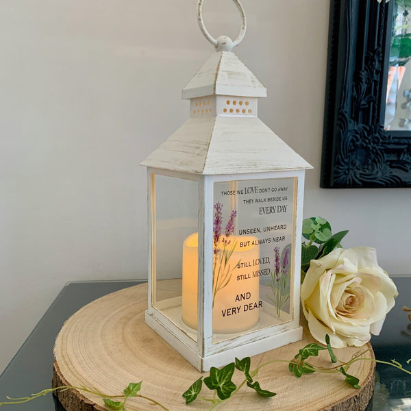 Those we love don't go away, they walk beside us every day, Memorial Lantern, Wedding Lantern, Sympathy Gift, Grieving Gift, Light Up Candle