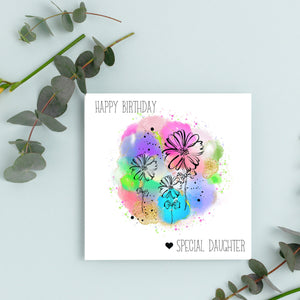 Daughter Card, Happy Birthday Special Daughter, Birthday card Daughter, Floral abstract Design, Birthday Card and envelope. Special Daughter