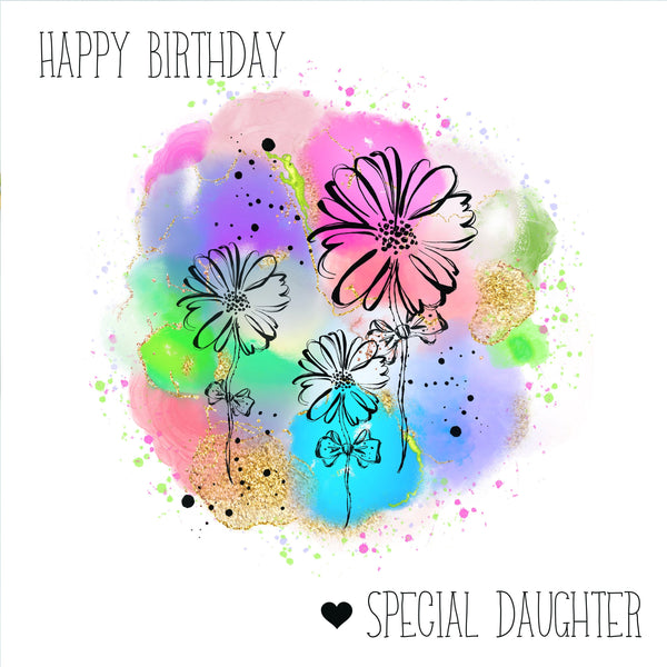 Daughter Card, Happy Birthday Special Daughter, Birthday card Daughter, Floral abstract Design, Birthday Card and envelope. Special Daughter