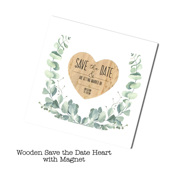 Save the Date, Wedding Invitations, Bride and Groom, Eucalyptus stationary, Magnetic Save the Date Heart, Save the Date Card, fridge magnet.