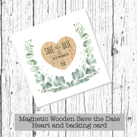 Save the Date, Wedding Invitations, Bride and Groom, Eucalyptus stationary, Magnetic Save the Date Heart, Save the Date Card, fridge magnet.