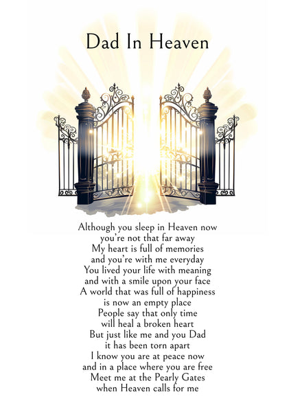 Digital download, The Gates of Heaven, Memorial Quote, Dad in Heaven, DIY Art print, Grieving Gift. Mourning Gift.