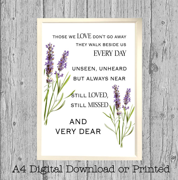 Bereavement gift, Those we love don't go away, they walk beside us every day, memorial art, diy grieving gift, Memorial Sign, home decor.