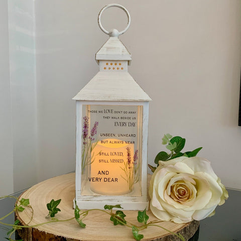 Those we love don't go away, they walk beside us every day, Memorial Lantern, Wedding Lantern, Sympathy Gift, Grieving Gift, Light Up Candle