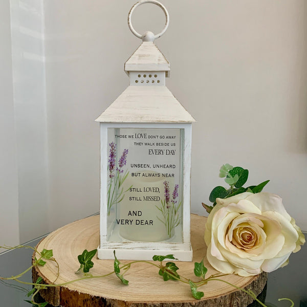 Those we love don't go away, they walk beside us every day, Memorial Lantern, Wedding Lantern, Sympathy Gift, Grieving Gift, Light Up Candle