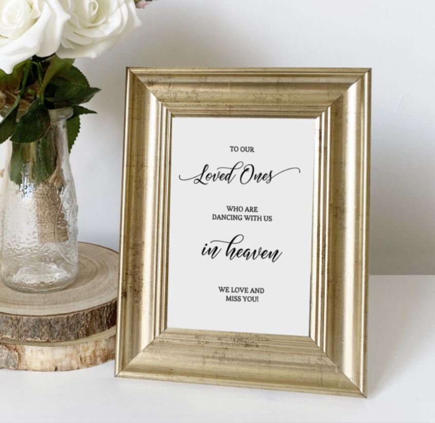 To Our Loved Ones Who Are Dancing With Us In Heaven, Modern Minimalist Wedding Memorial Sign, Wedding Reception, Memory Table Sign Decor.