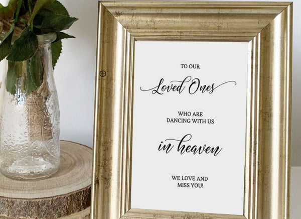 To Our Loved Ones Who Are Dancing With Us In Heaven, Modern Minimalist Wedding Memorial Sign, Wedding Reception, Memory Table Sign Decor.