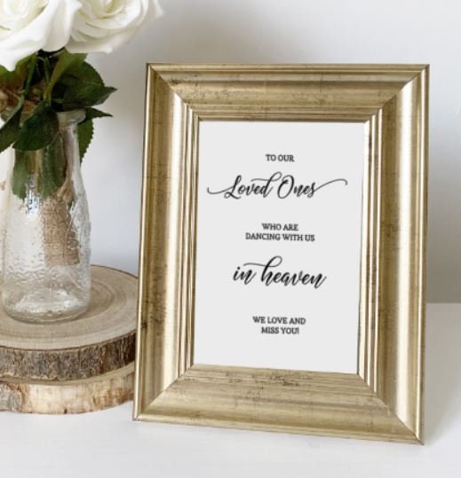 To Our Loved Ones Who Are Dancing With Us In Heaven, Modern Minimalist Wedding Memorial Sign, Wedding Reception, Memory Table Sign Decor.