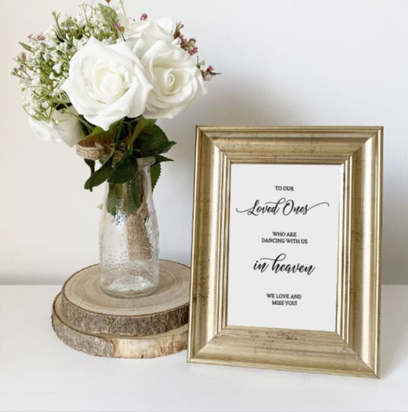 To Our Loved Ones Who Are Dancing With Us In Heaven, Modern Minimalist Wedding Memorial Sign, Wedding Reception, Memory Table Sign Decor.