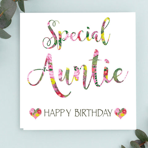 Special Auntie, Happy Birthday Card, Auntie Card, Auntie Birthday, Greeting Card for Auntie. Handmade Card for Auntie. Multi colored Card.