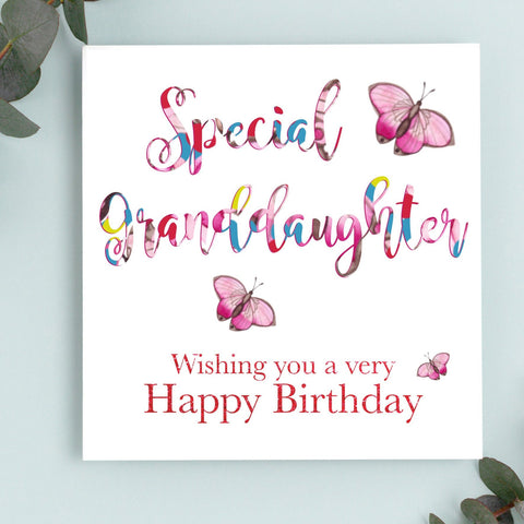 Special Granddaughter, Happy Birthday Card, Granddaughter Card, Birthday, Greeting Card for Granddaughter, Handmade, Multi colored Card.