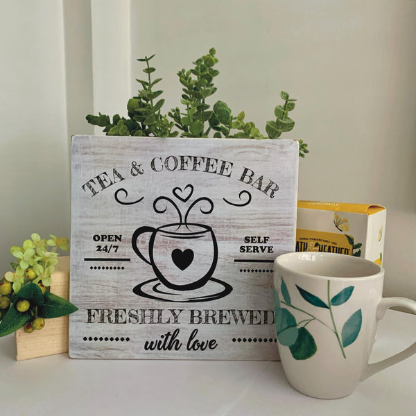 Tea and Coffee Sign, coffee bar sign, tea bar, Tea and coffee cups, wooden sign, coffee shop, cafe sign, handmade, kitchen decor, rustic.