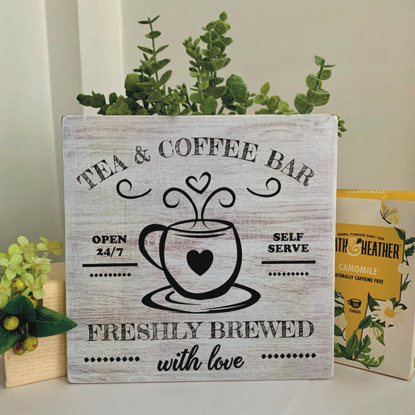 Tea and Coffee Sign, coffee bar sign, tea bar, Tea and coffee cups, wooden sign, coffee shop, cafe sign, handmade, kitchen decor, rustic.